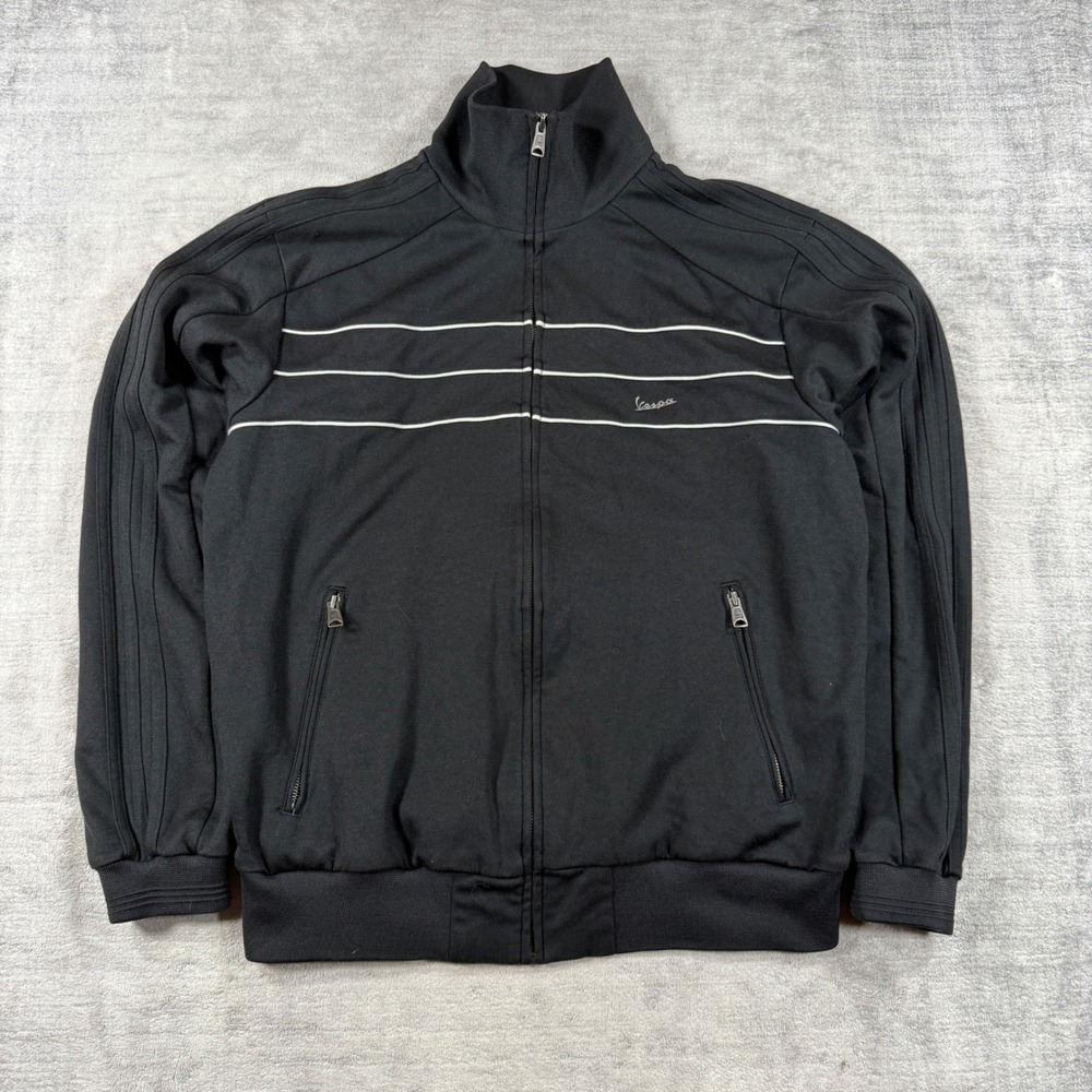 Adidas Vespa Track Jacket Mens XL Black White Stripe Full Zip Vtg Y2K Retro Moto